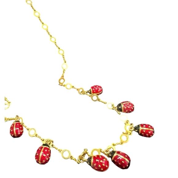 Joan Rivers Collection Vintage Seven Red Gold Tone Ladybug Dangle Necklace New - Picture 6 of 12